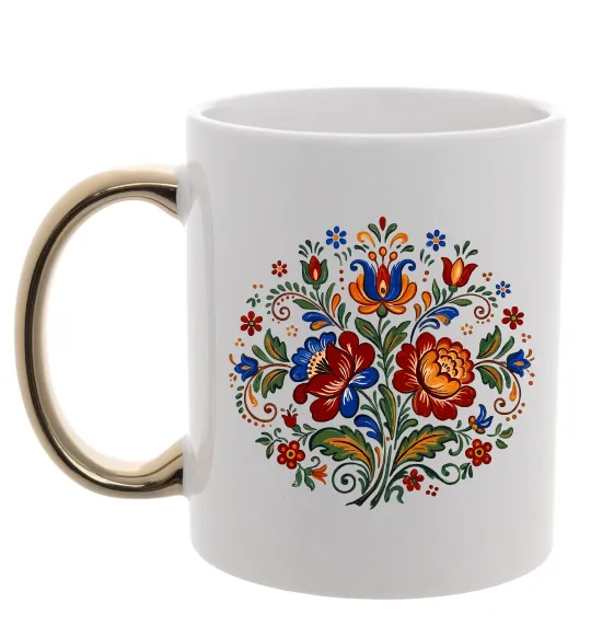 Чашка с цветной ручкой Петриківський розпис коло Золото фото