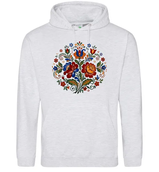 Мужская толстовка (худи) Петриківський розпис коло Серый меланж фото