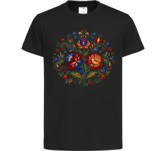 Детская футболка Петриківський розпис коло Черный фото
