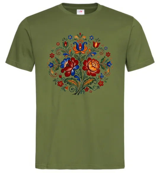 Мужская футболка Петриківський розпис коло Оливковый фото