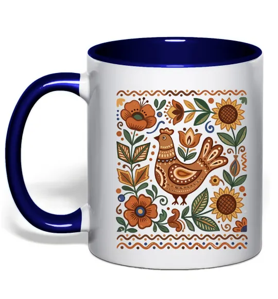 Чашка с цветной ручкой Опішнянська кераміка орнамент Глубокий темно-синий фото