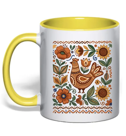 Чашка с цветной ручкой Опішнянська кераміка орнамент Лимонный фото