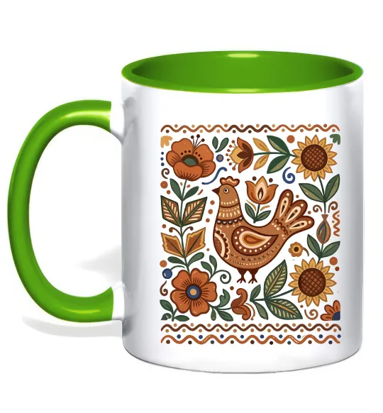 Чашка с цветной ручкой Опішнянська кераміка орнамент Лаймовый фото