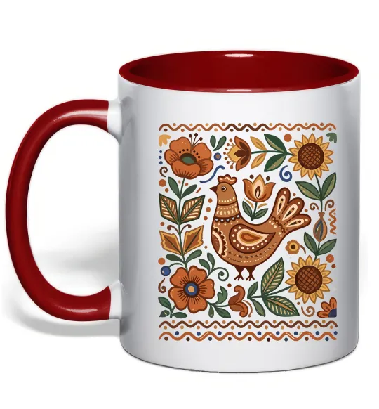 Чашка с цветной ручкой Опішнянська кераміка орнамент Красный фото