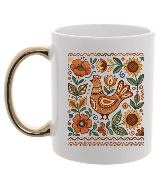 Чашка с цветной ручкой Опішнянська кераміка орнамент Золото фото