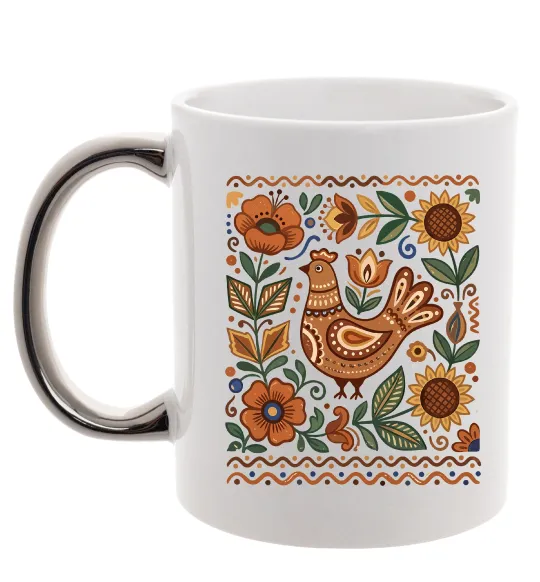 Чашка с цветной ручкой Опішнянська кераміка орнамент Серебро фото