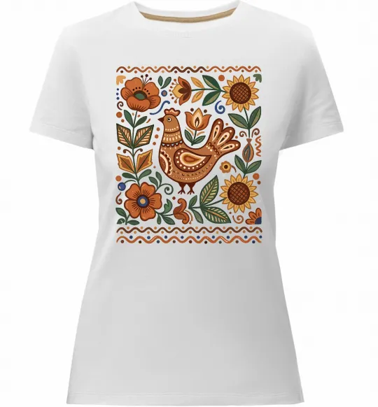 Женская премиум футболка Опішнянська кераміка орнамент Белый фото