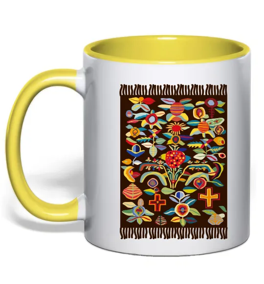 Чашка с цветной ручкой Решетилівські килими Лимонный фото