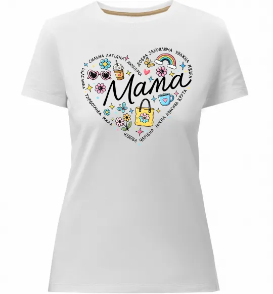 Женская премиум футболка Мама серце з компліментів Белый фото