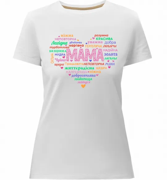 Женская премиум футболка Мама прикметники Белый фото