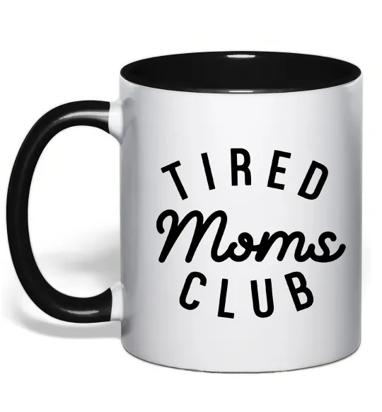 Чашка з кольоровою ручкою Tired moms club Чорний фото