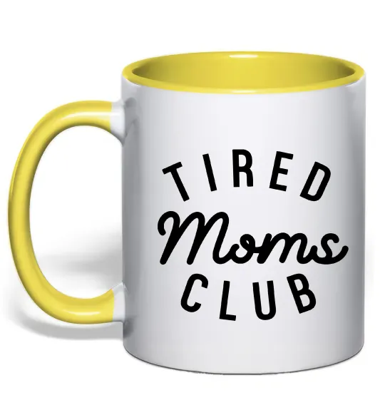 Чашка з кольоровою ручкою Tired moms club Лимонний фото