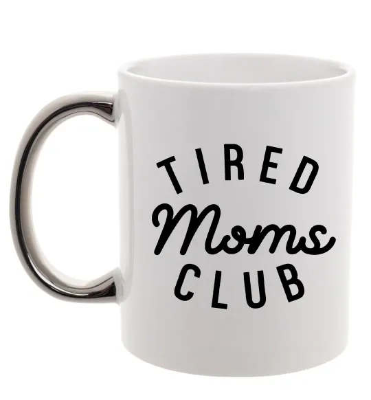 Чашка з кольоровою ручкою Tired moms club Срібло фото