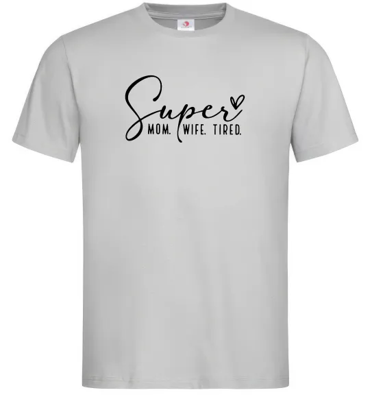Мужская футболка Super mom wife tired Серый фото