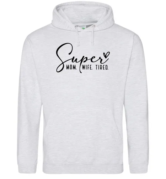 Женская толстовка (худи) Super mom wife tired Серый меланж фото