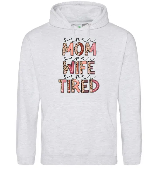 Жіноча толстовка (худі) Super mom super tired Сірий меланж фото