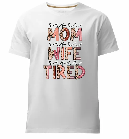 Чоловіча преміум футболка Super mom super tired Білий фото