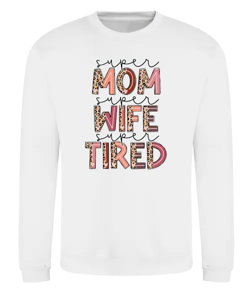 Світшот Super mom super tired Білий фото