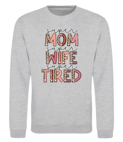 Світшот Super mom super tired Сірий меланж фото