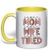 Чашка з кольоровою ручкою Super mom super tired Лимонний Чашка з кольоровою ручкою Super mom super tired Лимонний фото
