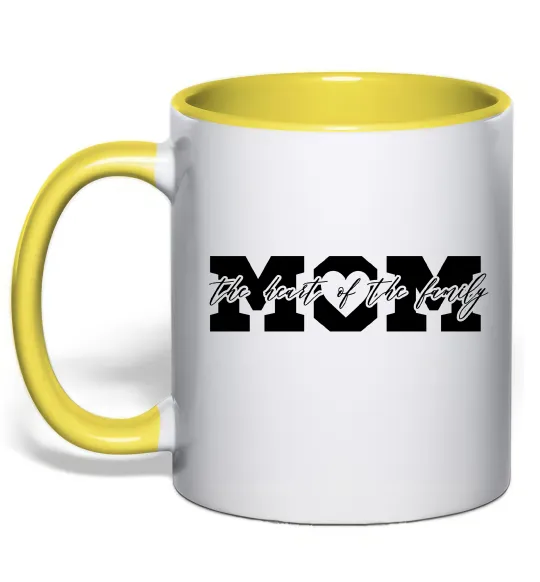 Чашка с цветной ручкой Mom heart of family Лимонный фото