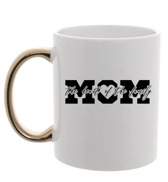 Чашка с цветной ручкой Mom heart of family Золото фото