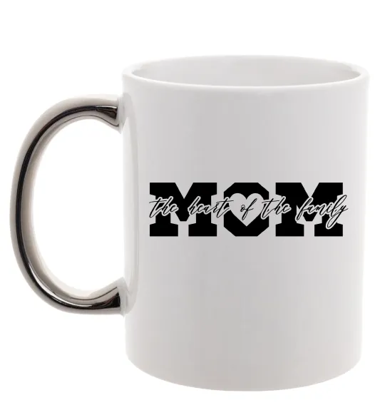 Чашка с цветной ручкой Mom heart of family Серебро фото