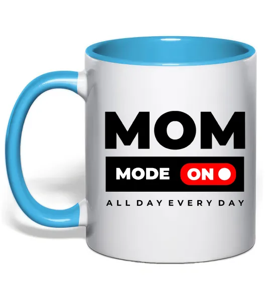 Чашка с цветной ручкой Mom mode on Голубой фото