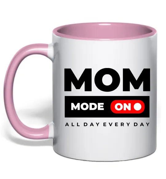 Чашка с цветной ручкой Mom mode on Нежно розовый фото