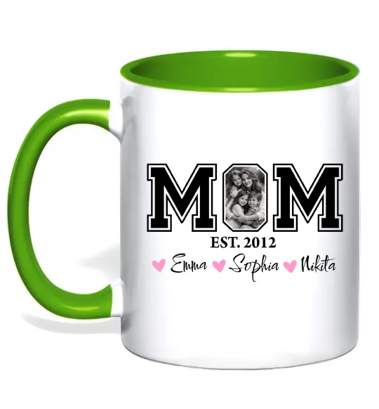 Чашка с цветной ручкой Mom est Лаймовый фото