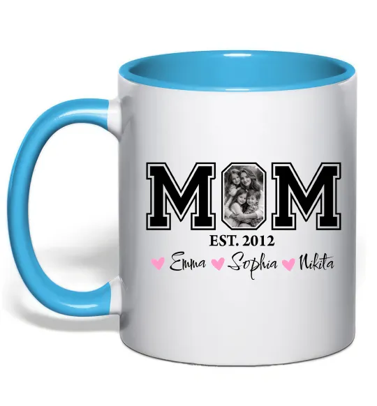 Чашка с цветной ручкой Mom est Голубой фото