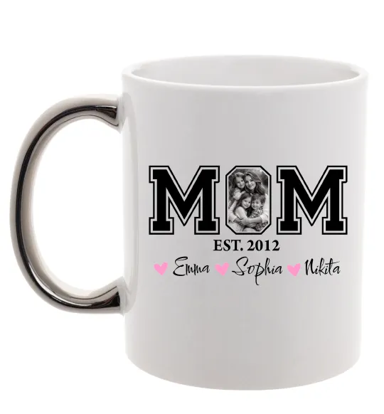 Чашка с цветной ручкой Mom est Серебро фото