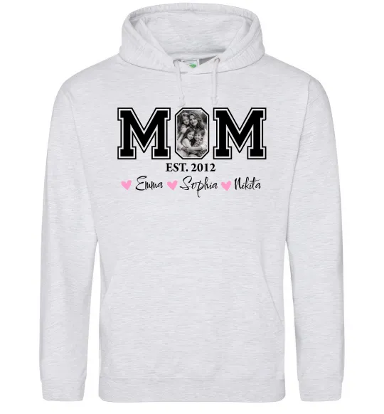 Женская толстовка (худи) Mom est Серый меланж фото