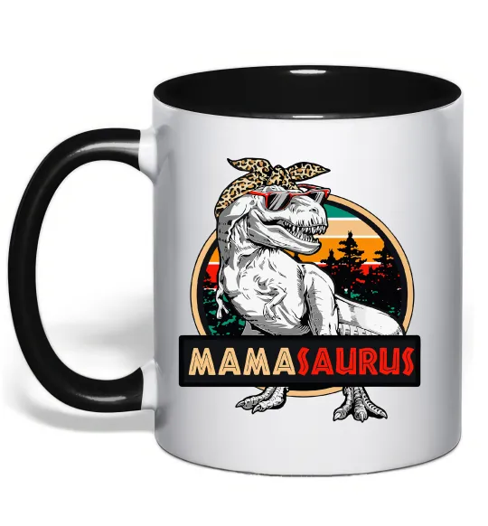 Чашка с цветной ручкой Mamasaurus Черный фото