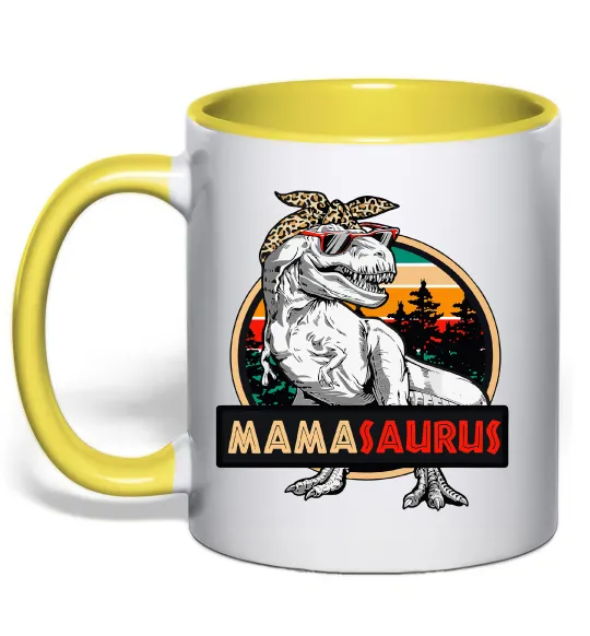 Чашка с цветной ручкой Mamasaurus Лимонный фото