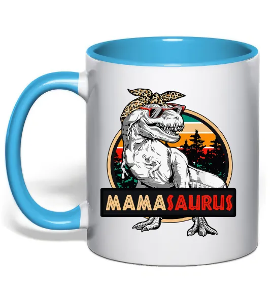 Чашка с цветной ручкой Mamasaurus Голубой фото