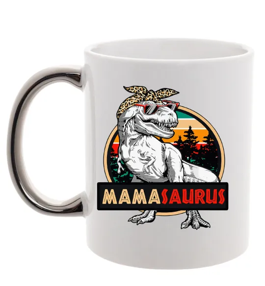 Чашка с цветной ручкой Mamasaurus Серебро фото