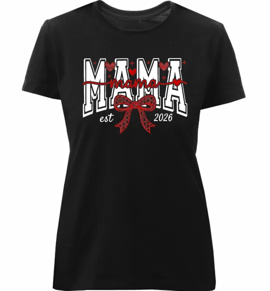 Женская премиум футболка Mama est напис Черный фото