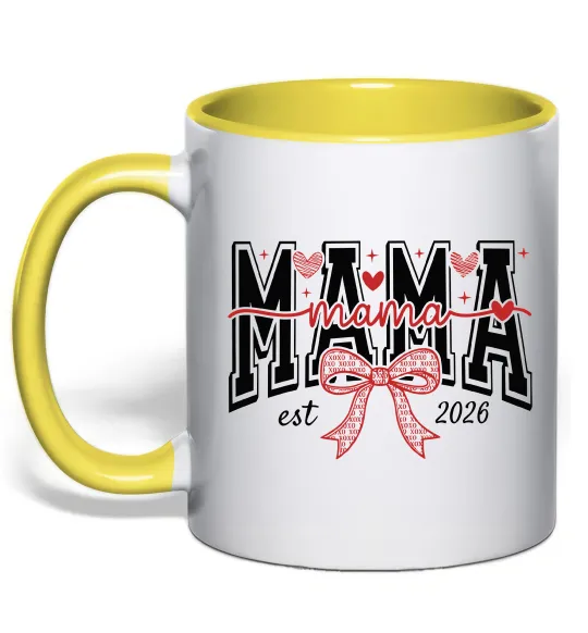 Чашка с цветной ручкой Mama est напис Лимонный фото