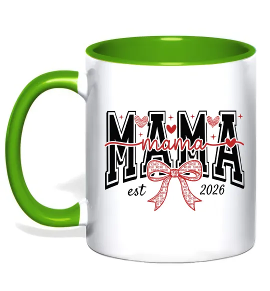 Чашка с цветной ручкой Mama est напис Лаймовый фото