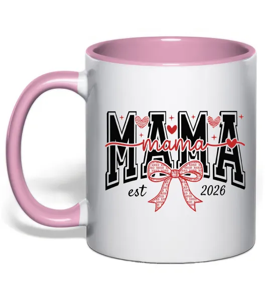 Чашка с цветной ручкой Mama est напис Нежно розовый фото