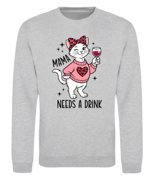 Свитшот Mama needs a drink Серый меланж фото