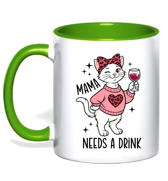 Чашка с цветной ручкой Mama needs a drink Лаймовый фото