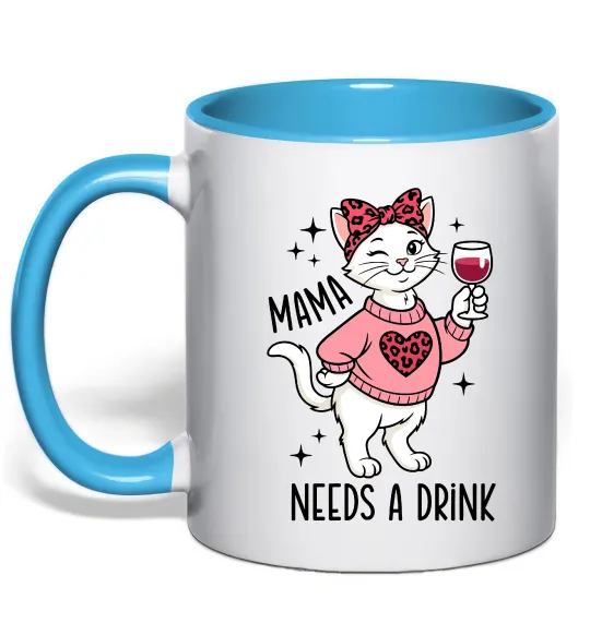 Чашка с цветной ручкой Mama needs a drink Голубой фото