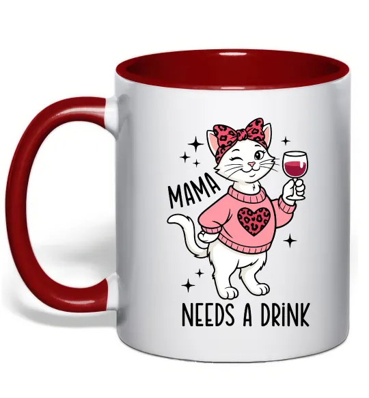 Чашка с цветной ручкой Mama needs a drink Красный фото