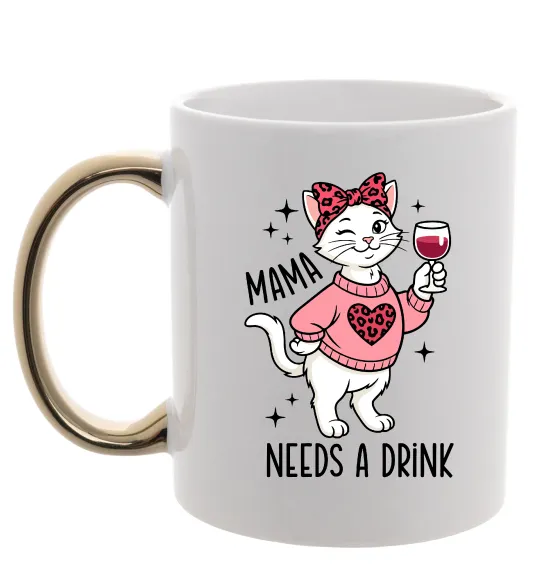 Чашка с цветной ручкой Mama needs a drink Золото фото