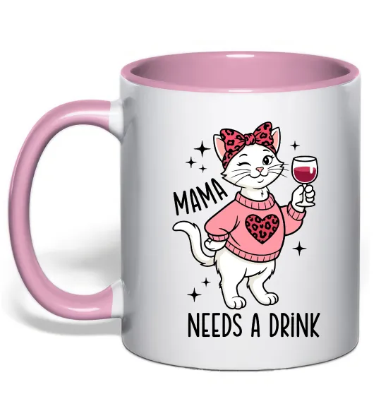 Чашка с цветной ручкой Mama needs a drink Нежно розовый фото