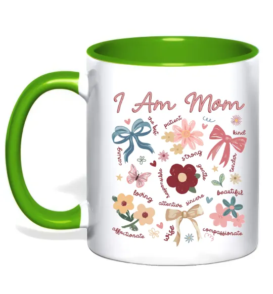 Чашка с цветной ручкой I am mom Лаймовый фото