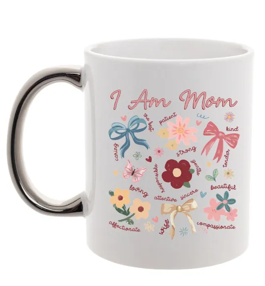 Чашка с цветной ручкой I am mom Серебро фото