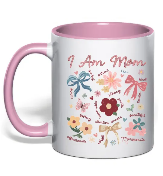 Чашка с цветной ручкой I am mom Нежно розовый фото